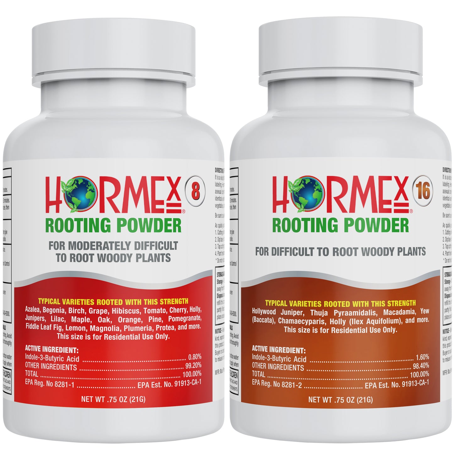 Hormex Rooting Powder #8 & 16 - Rooting Hormone for Semi-Hardwood Home and Garden Plants to Very Difficult Hardwood, Medicinal and Tree Cuttings