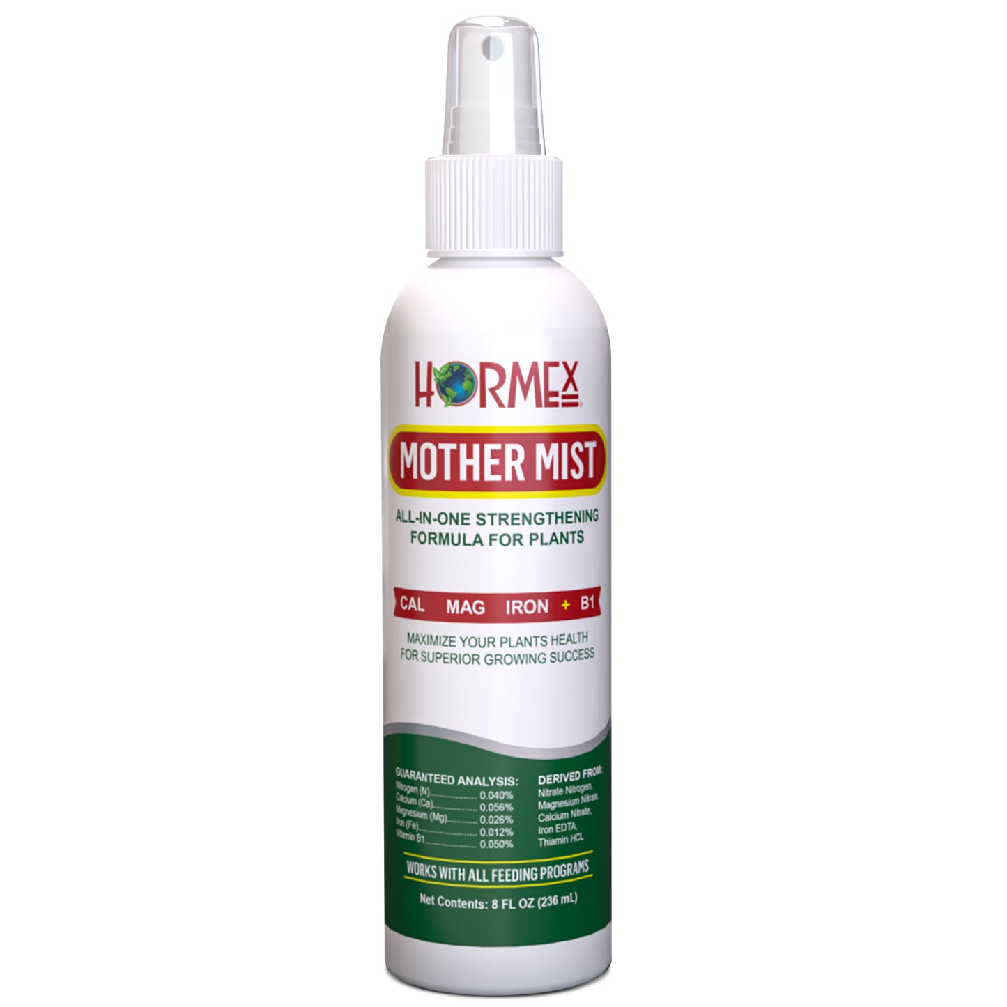 Hormex Mother Mist - Cal-Mag-Iron + B1 Misting Spray for All Plant Varieties - Boost Growth, Strengthen Plants & Improve Cloning Success - Nutrient Mist for Houseplants, Flowers, Vegetables & More