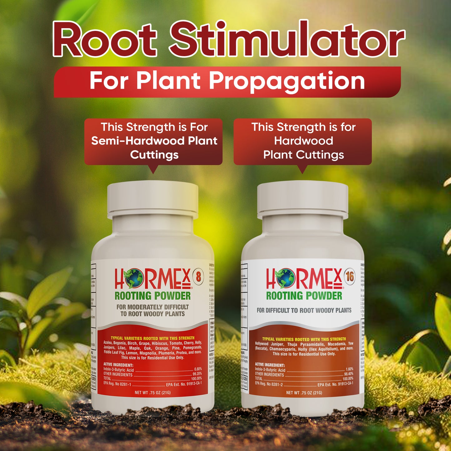 Hormex Rooting Powder #8 & 16 - Rooting Hormone for Semi-Hardwood Home and Garden Plants to Very Difficult Hardwood, Medicinal and Tree Cuttings