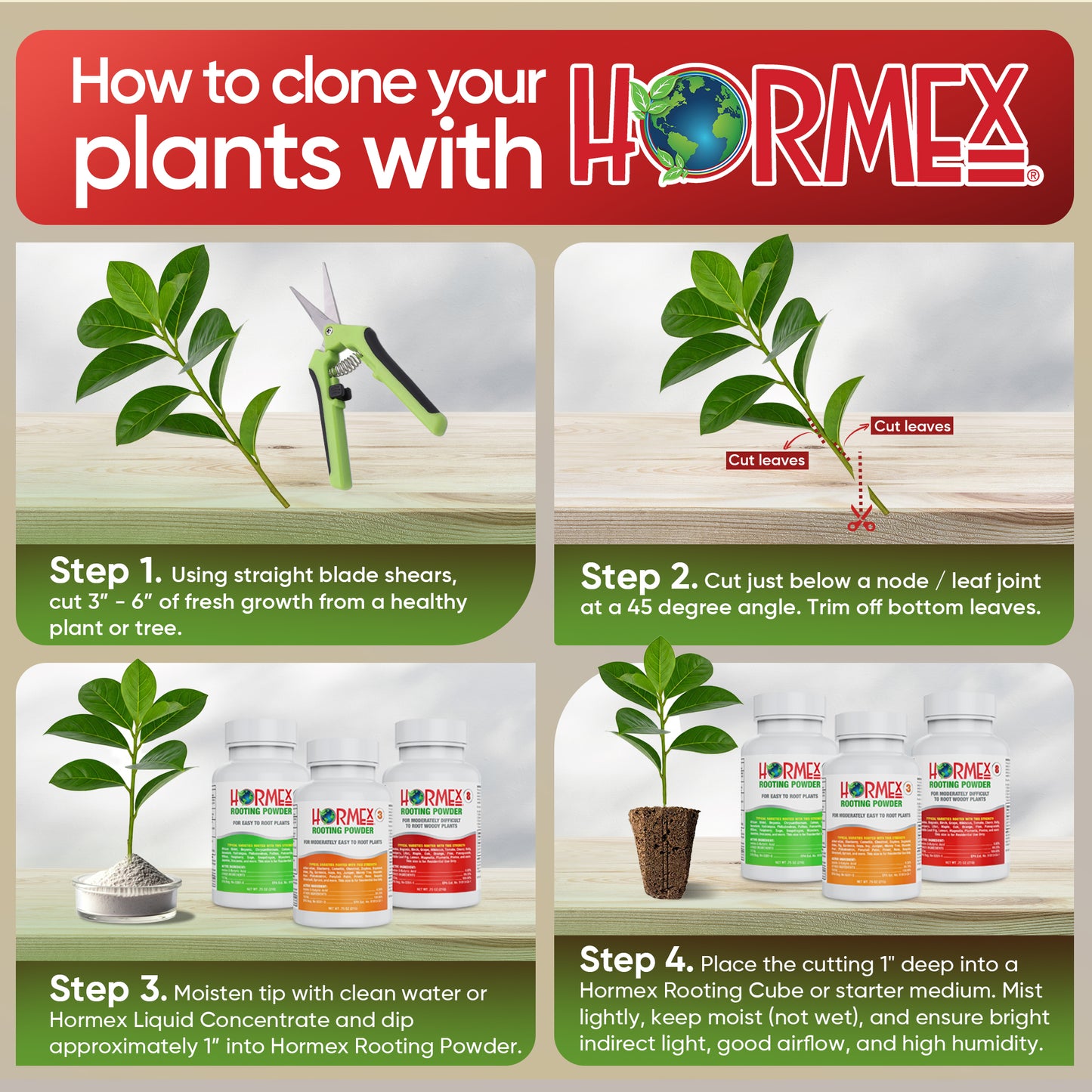 Hormex Rooting Powder Pack #1, 3, 8 - Rooting Hormone for Delicate and Common Houseplants to Semi-Hardwood, Medicinal Plants and Tree Cuttings