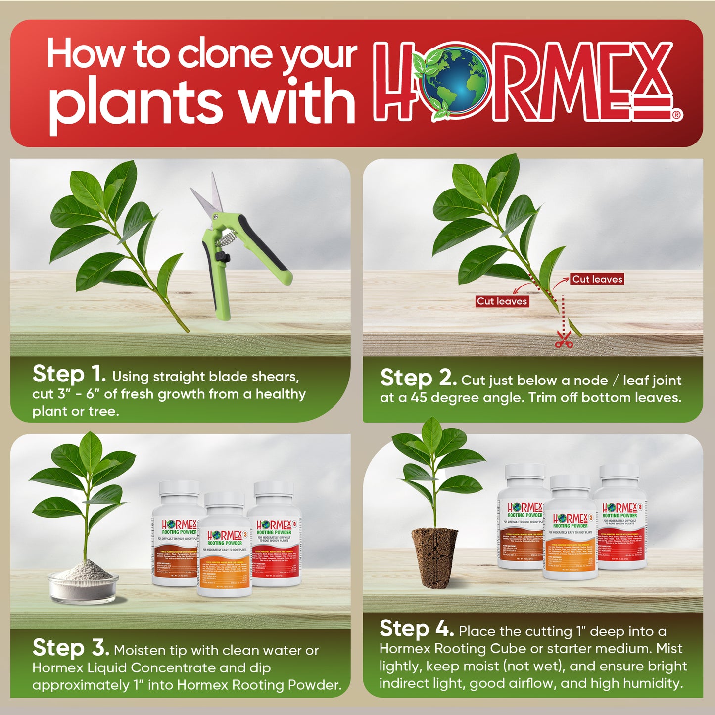 Hormex Rooting Powder Pack #3, 8, 16 - Rooting Hormone for Common Home Garden Plants to Very Difficult Hardwood, Medicinal and Tree Cuttings