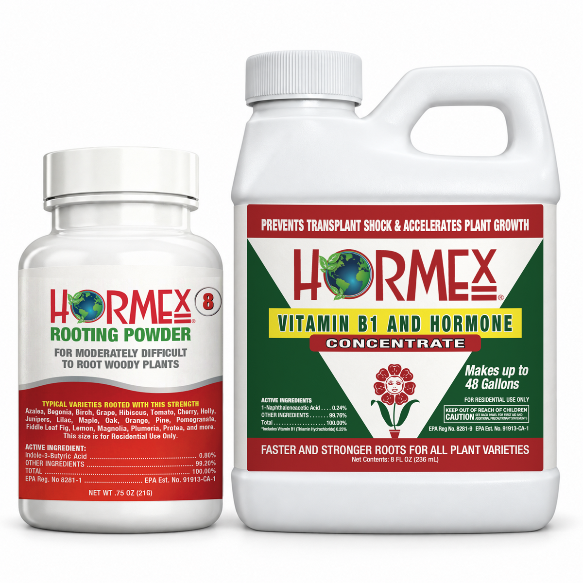 Hormex Rooting Duo: Rooting Powder #8 (3/4 oz) & Vitamin B1 & Hormone Concentrate (8 oz)