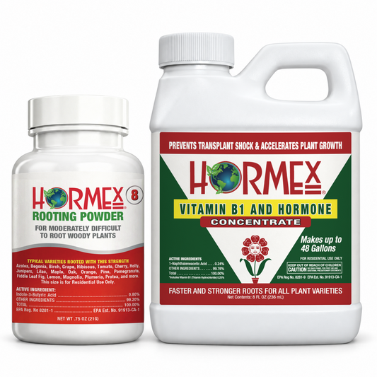 Hormex Rooting Duo: Rooting Powder #8 (3/4 oz) & Vitamin B1 & Hormone Concentrate (8 oz)
