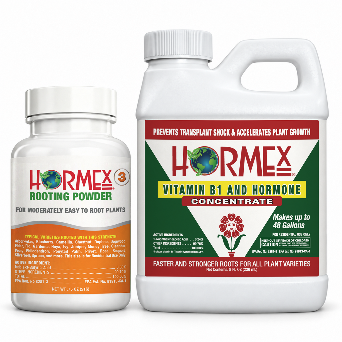 Hormex Rooting Duo: Rooting Powder #3 (3/4 oz) & Vitamin B1 & Hormone Concentrate (8 oz)