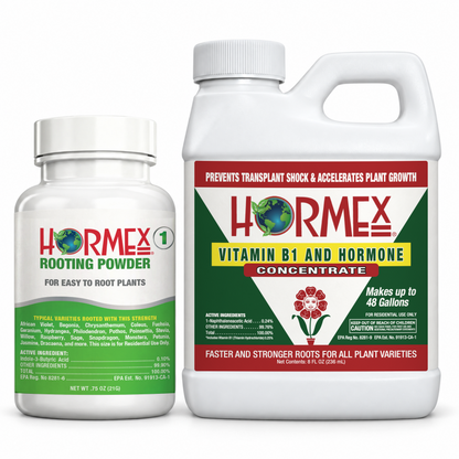 Hormex Rooting Duo: Rooting Powder #1 (3/4 oz) & Vitamin B1 & Hormone Concentrate (8 oz)