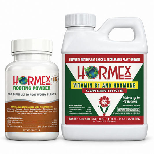 Hormex Rooting Duo: Rooting Powder #16 (3/4 oz) & Vitamin B1 & Hormone Concentrate (8 oz)