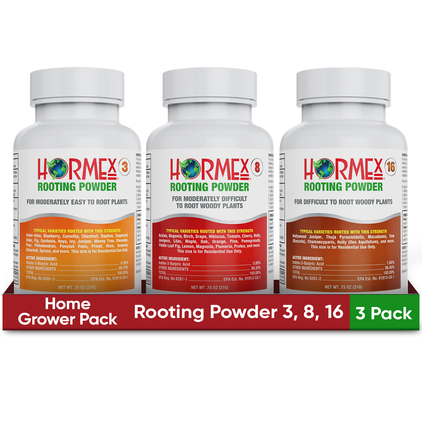 Hormex Rooting Powder Pack #3, 8, 16 - Rooting Hormone for Common Home Garden Plants to Very Difficult Hardwood, Medicinal and Tree Cuttings