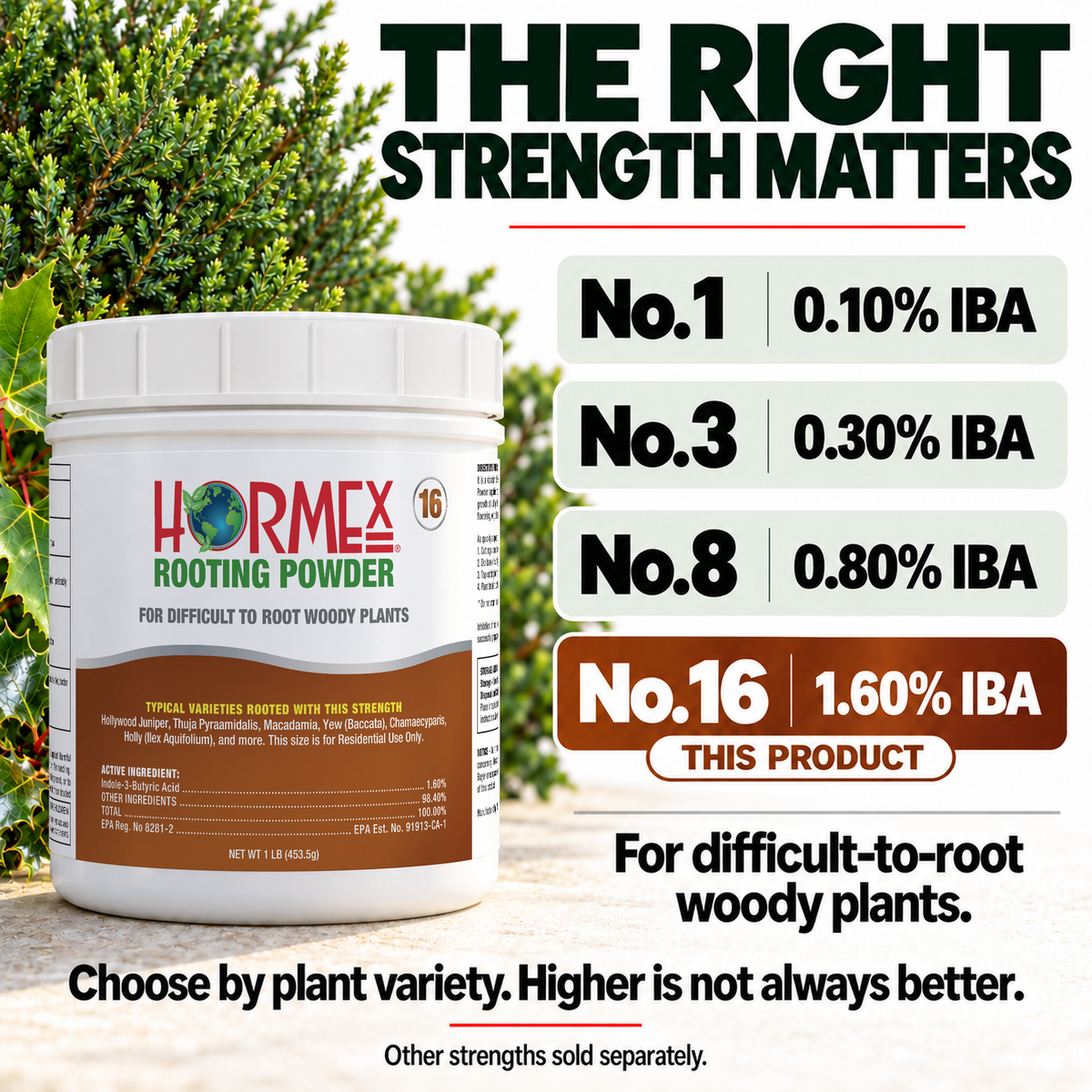Hormex Rooting Powder #16 (1.60% IBA) - For Difficult-to-Root Hardwood Cuttings