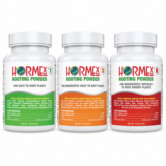 Hormex Rooting Powder Variety Pack #1, #3 & #8 - Three 3/4 oz Bottles