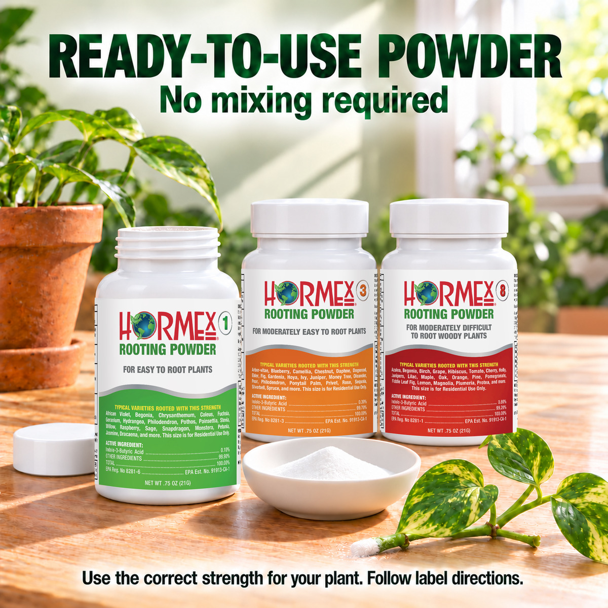 Hormex Rooting Powder Variety Pack #1, #3 & #8 - Three 3/4 oz Bottles