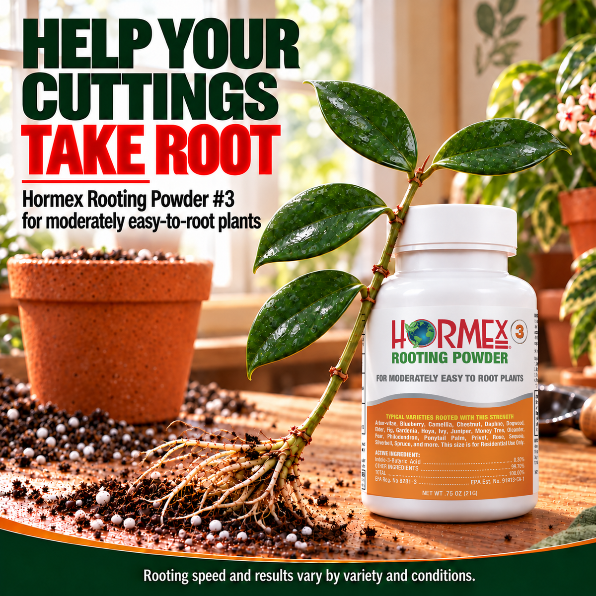Hormex Rooting Powder Variety Pack #1, #3 & #8 - Three 3/4 oz Bottles