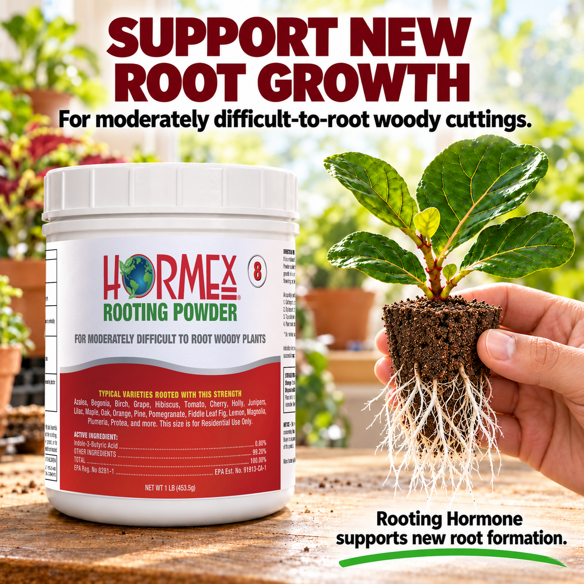 Hormex Rooting Powder #8 (0.80% IBA) - For Moderately Difficult-to-Root Woody Cuttings