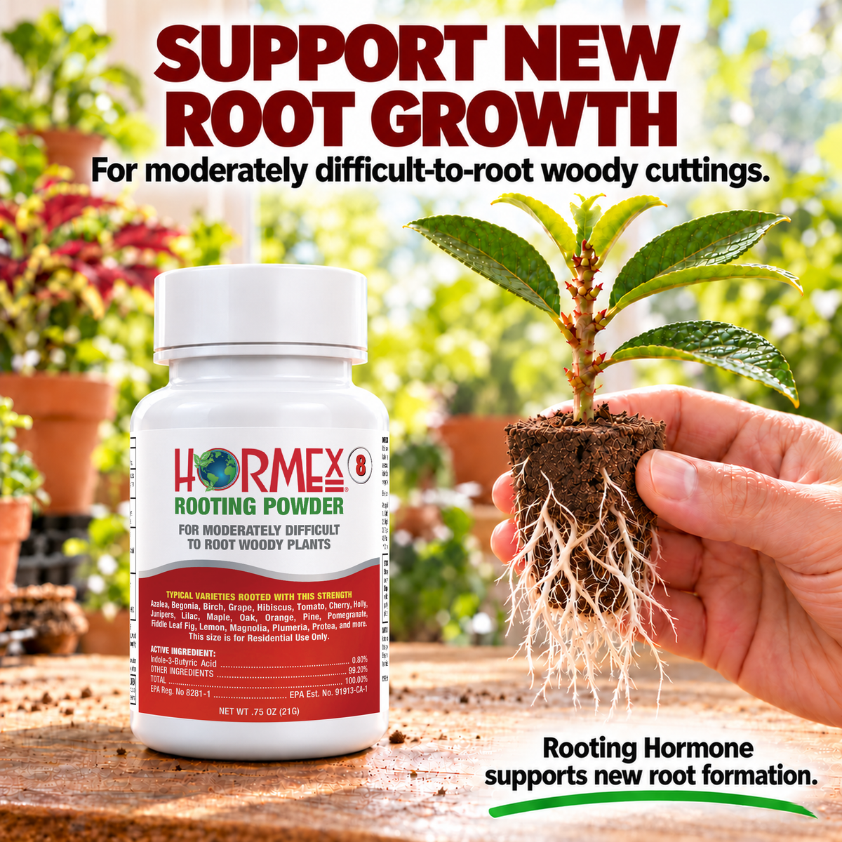 Hormex Rooting Powder #8 (0.80% IBA) - For Moderately Difficult-to-Root Woody Cuttings