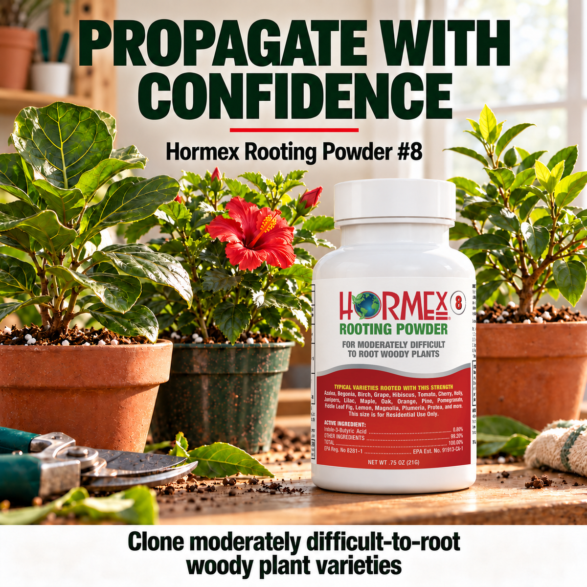 Hormex Rooting Powder #8 (0.80% IBA) - For Moderately Difficult-to-Root Woody Cuttings
