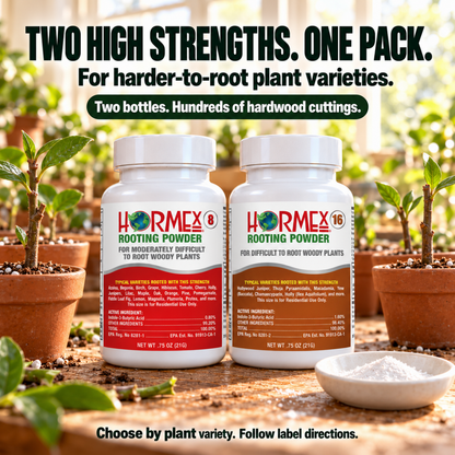 Hormex Rooting Powder Variety Pack #8 & #16 - Two 3/4 oz Bottles