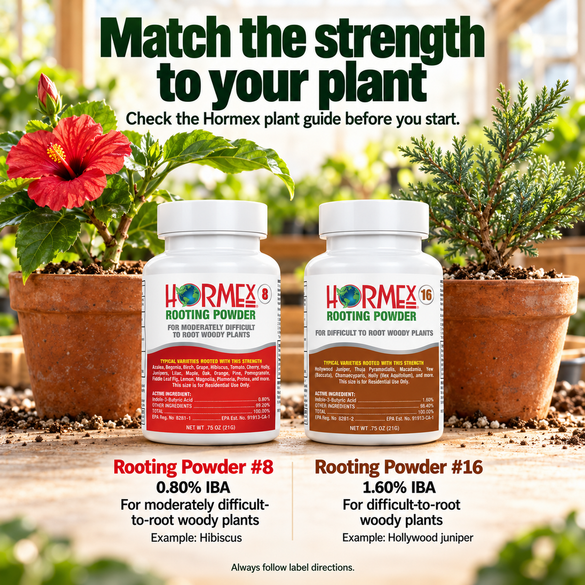 Hormex Rooting Powder Variety Pack #8 & #16 - Two 3/4 oz Bottles