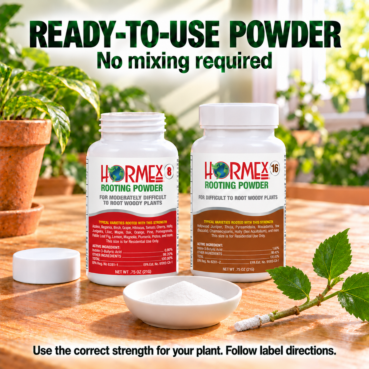 Hormex Rooting Powder Variety Pack #8 & #16 - Two 3/4 oz Bottles