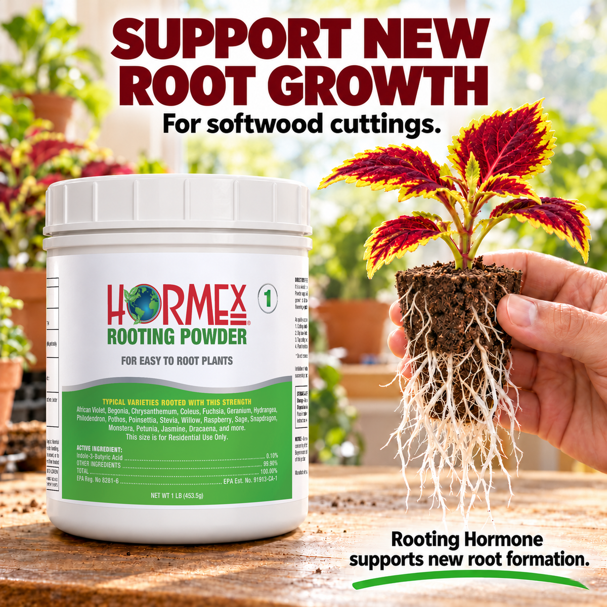 Hormex Rooting Powder #1 (0.10% IBA) - For Easy-to-Root Plant Cuttings