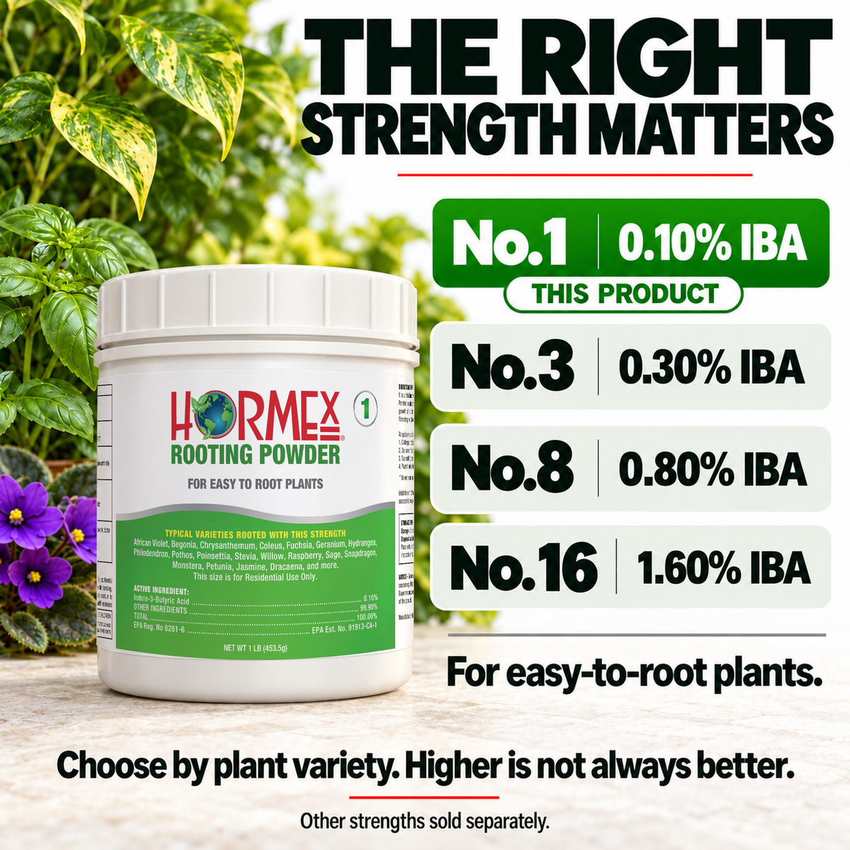 Hormex Rooting Powder #1 (0.10% IBA) - For Easy-to-Root Plant Cuttings