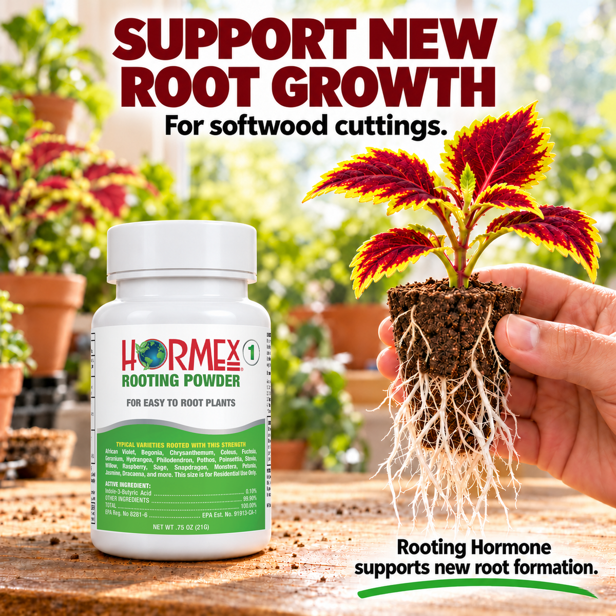 Hormex Rooting Powder #1 (0.10% IBA) - For Easy-to-Root Plant Cuttings