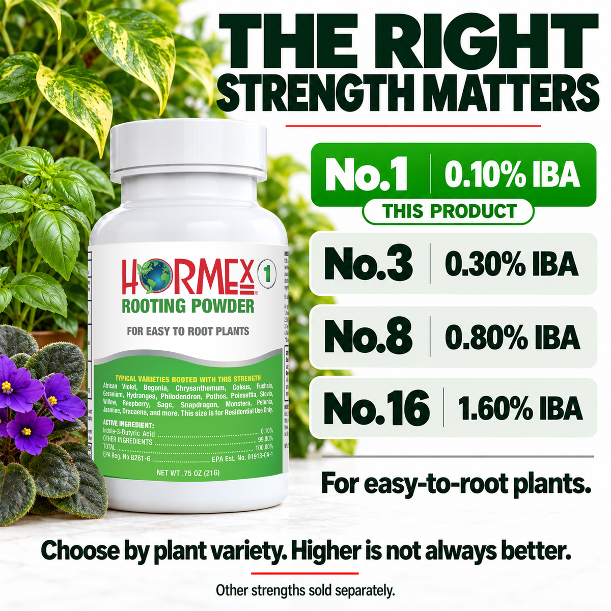 Hormex Rooting Powder #1 (0.10% IBA) - For Easy-to-Root Plant Cuttings