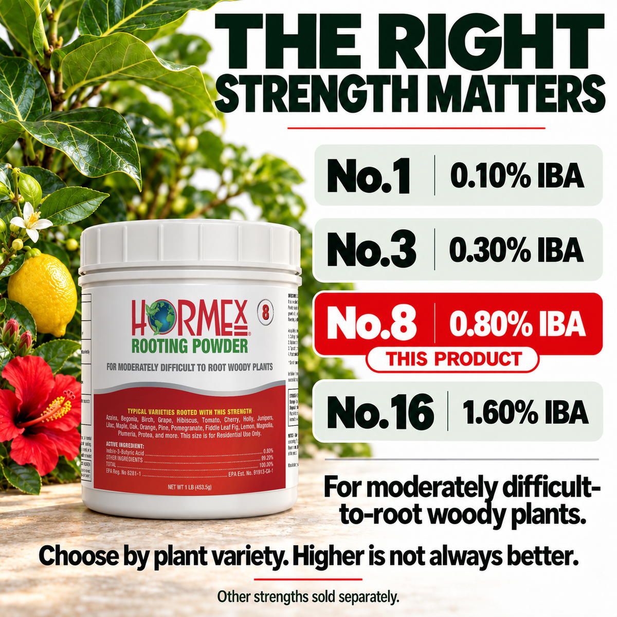 Hormex Rooting Powder #8 (0.80% IBA) - For Moderately Difficult-to-Root Woody Cuttings