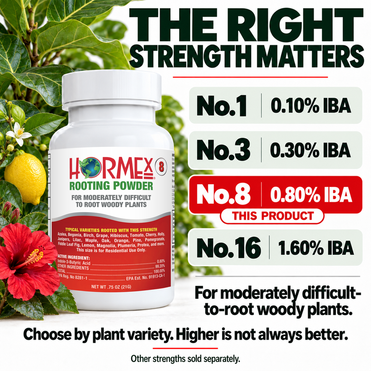 Hormex Rooting Powder #8 (0.80% IBA) - For Moderately Difficult-to-Root Woody Cuttings