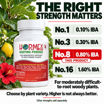 Hormex Rooting Powder #8 (0.80% IBA) - For Moderately Difficult-to-Root Woody Cuttings