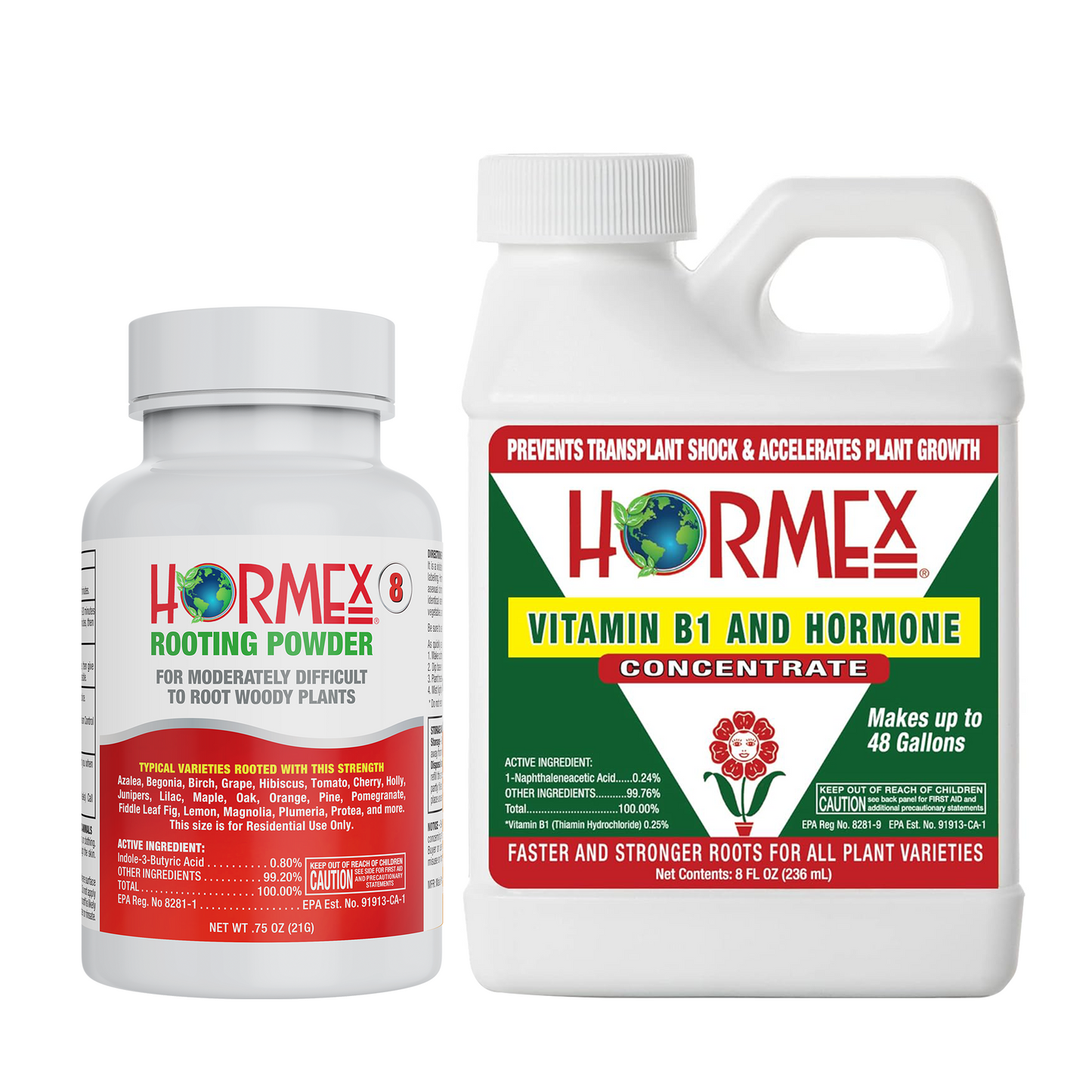 Hormex Rooting Duo: Vitamin B1 Rooting Hormone Concentrate & Rooting Powder #8 for Moderately Difficult to Root Plants