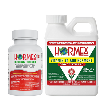 Hormex Rooting Duo: Vitamin B1 Rooting Hormone Concentrate & Rooting Powder #8 for Moderately Difficult to Root Plants