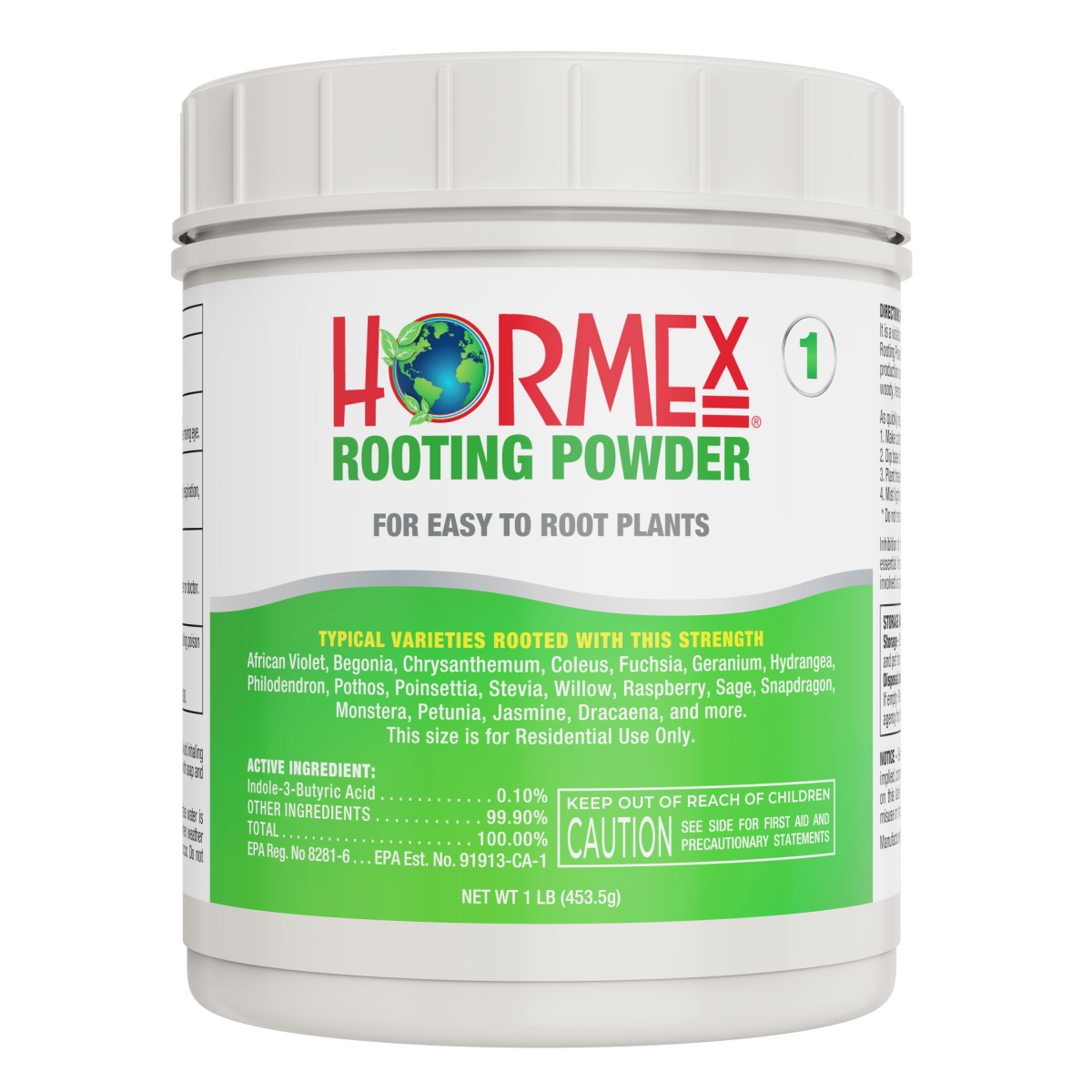 Hormex Rooting Powder #1 (0.10 IBA) - Rooting Hormone for Delicate Houseplants Garden Herbs & Succulent Cuttings - 1 LB