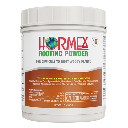 Hormex Rooting Powder #16 (1.60 IBA) - Rooting Hormone for Difficult Hardwood Plants & Tree Cuttings - 1 LB Container