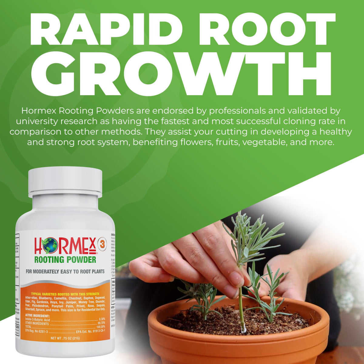 Hormex Rooting Powder #3 (0.30 IBA) - Rooting Hormone for Common Home & Garden Plant Cuttings - Plant Suppliments